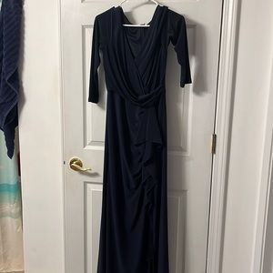 Betsy Adam Navy Blue Long Sleeve Dress Maxi Formal Dress